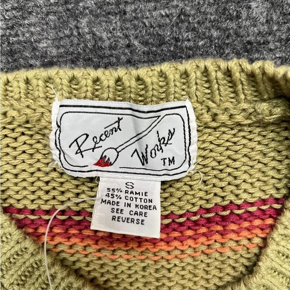 Vtg Sweater  Aztec Recent Works Woman’s Chunky 90’s Tan Long Small Knit - Picture 4 of 6
